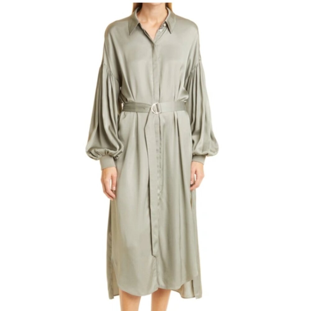 Ted Baker Women's Sashaa Blouson-sleeve Satin Shirt Dress Pale Green Size 1